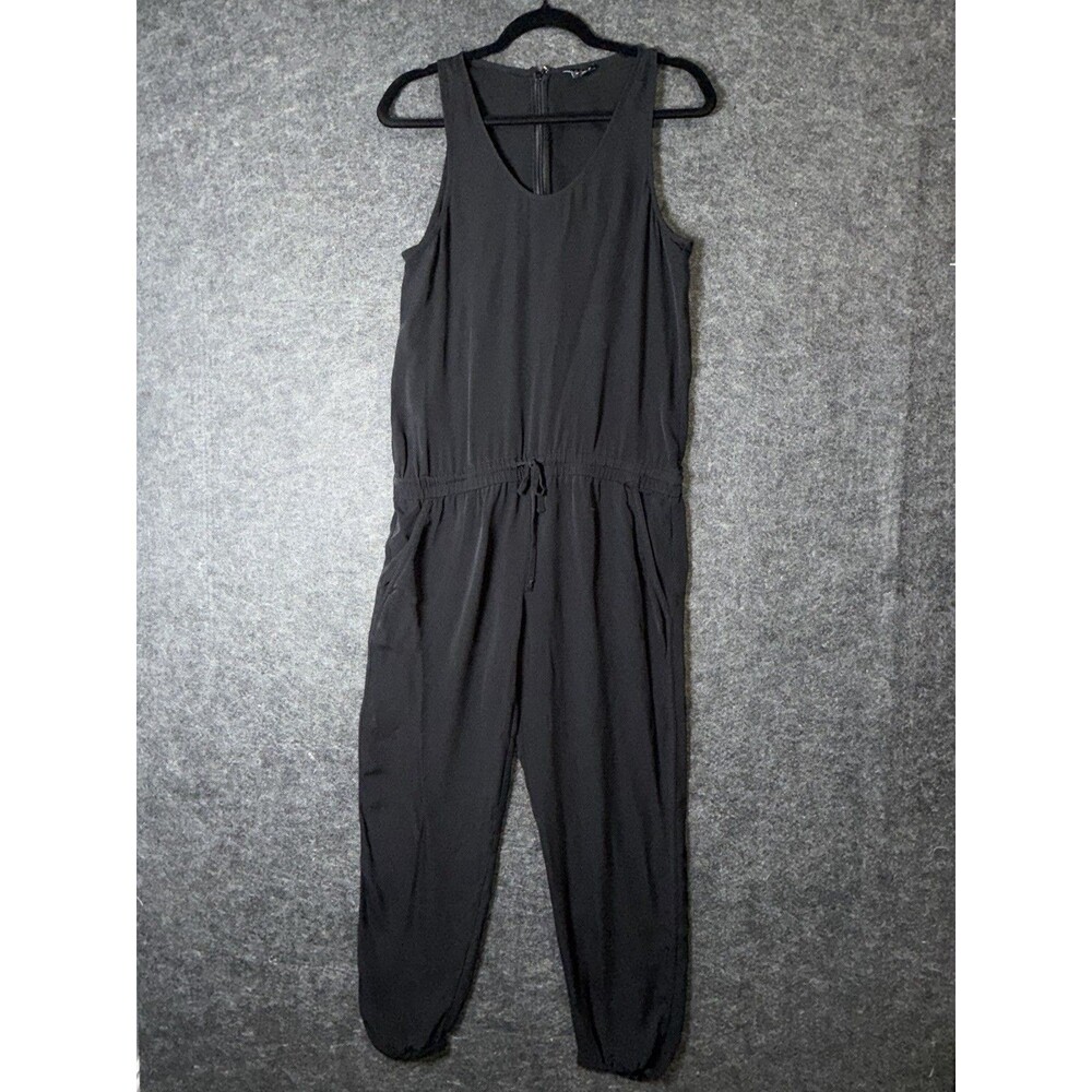 Theory Black Silk Drawstring Jumper Sleeveless Jumpsuit Size M Cuffed Ankle - Picture 2 of 9